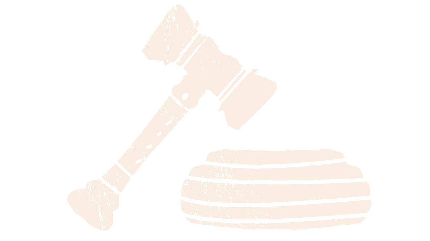 A gavel with a striped base, both depicted in a black and white, sketch-style illustration.