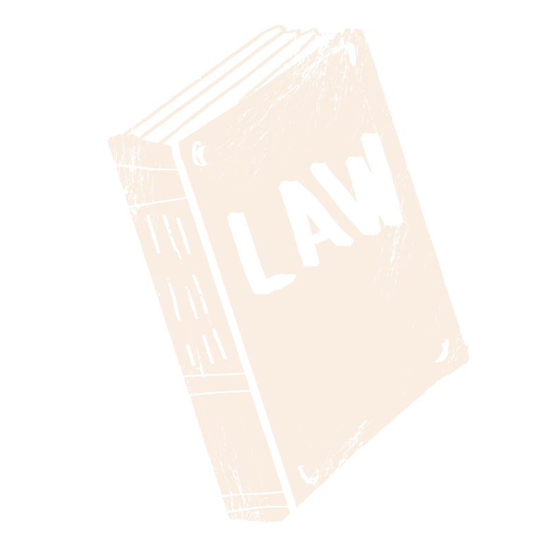A black and white drawing of a book titled "Law" with a minimalist style.