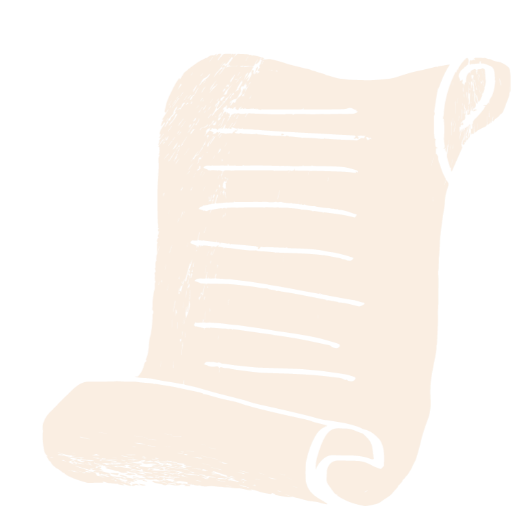 A cartoon drawing of a rolled-up scroll with lined paper and curled edges.