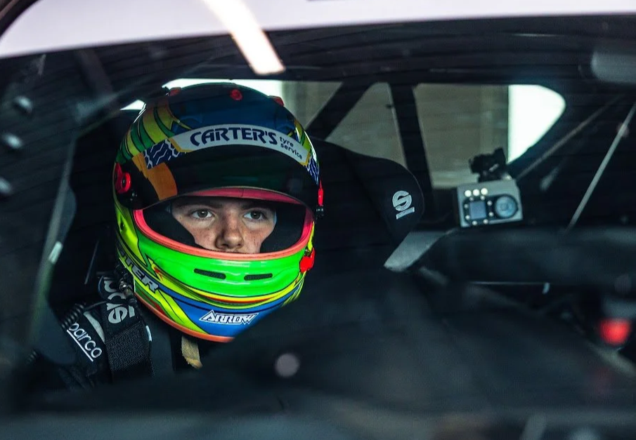 Buster Bailey in race helmet