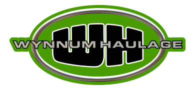 Wynnum Haulage logo with green background and black oval, and the company name in white and black letters