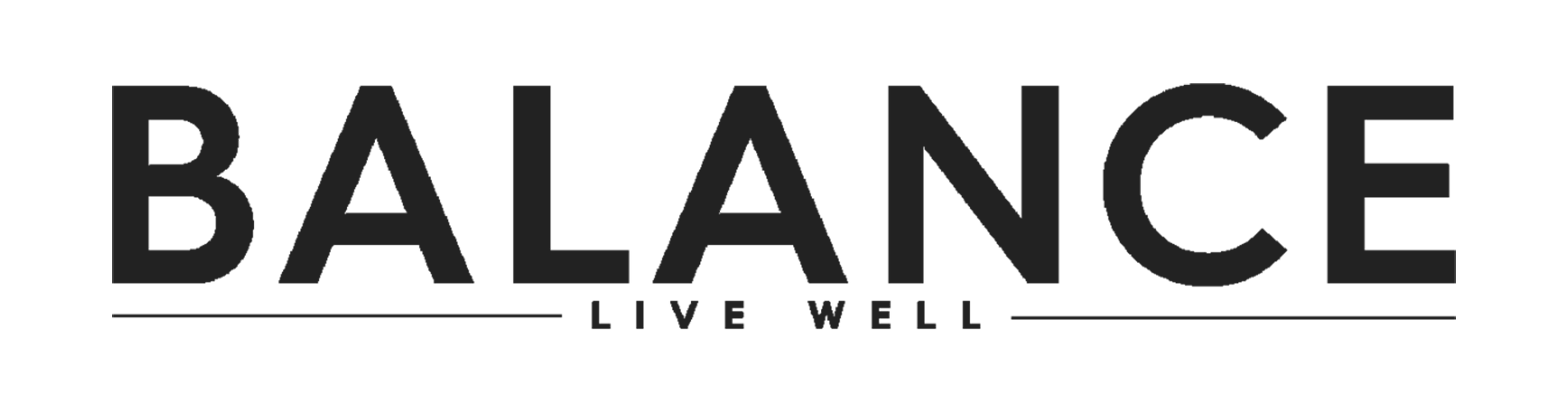Logo with the words "BALANCE" in large font and "LIVE WELL" in smaller font underneath, separated by a line.