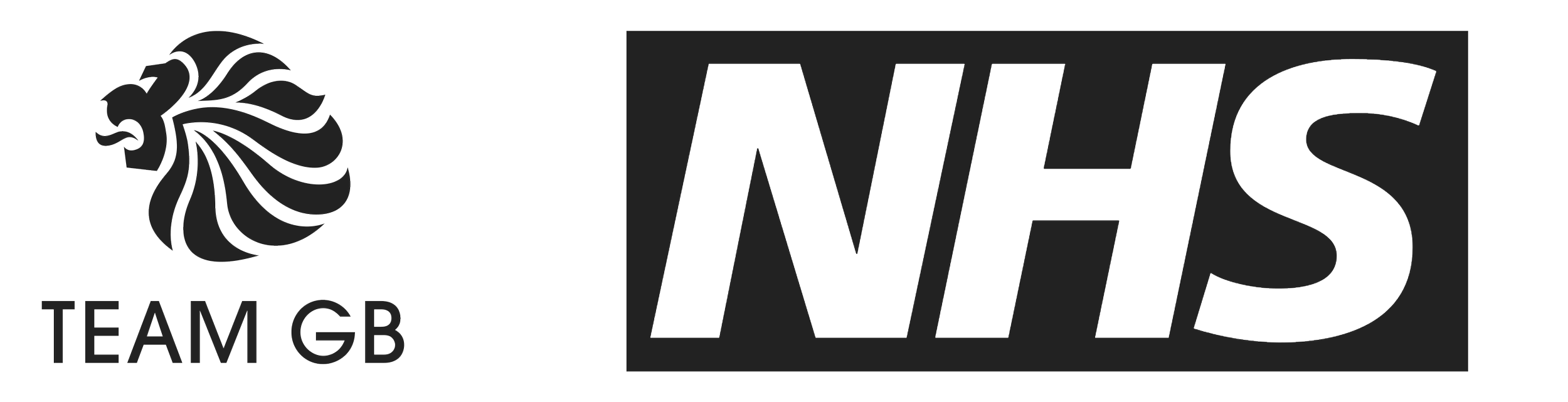 Logo of Team GB featuring a stylized lion head and the word NHS in bold uppercase letters.