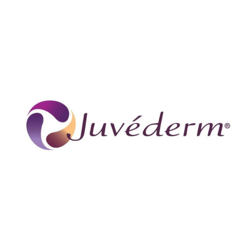 Juvéderm logo with a purple and beige circular emblem and the brand name in purple text.
