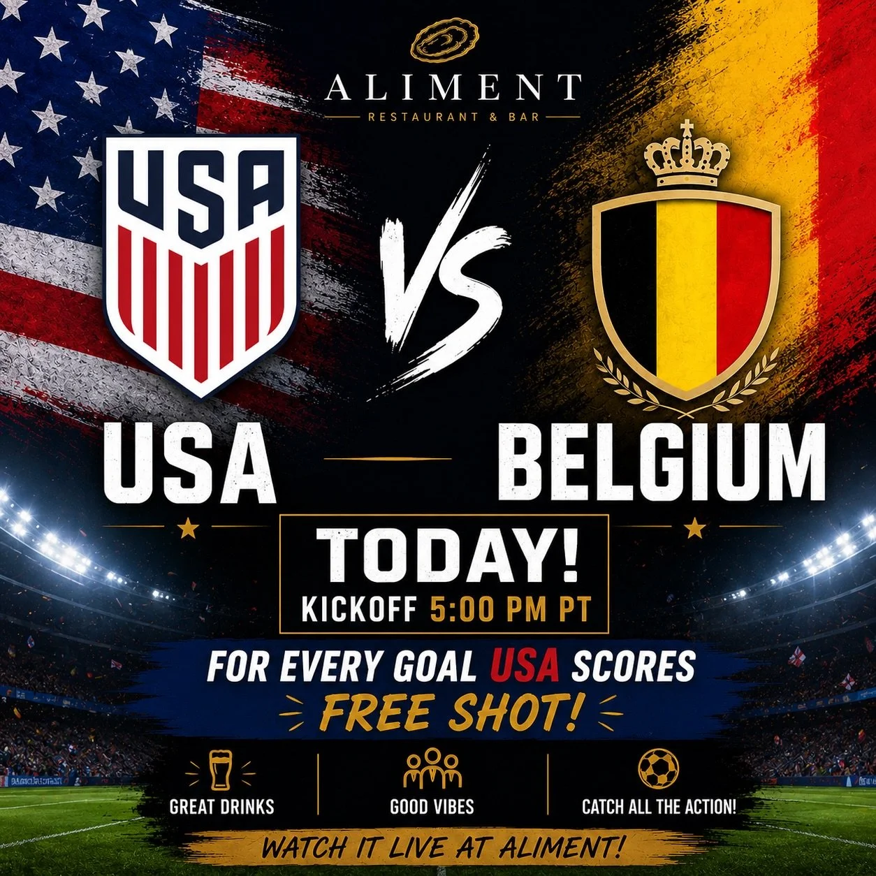 🇺🇸 Every USA Goal = FREE Shot! 🥃⚽

Cheer on Team USA with us today! For every goal the USA scores, enjoy a FREE shot.

📍 Join us at 5:00 PM and let&rsquo;s watch the match together!

#USASoccer #WatchParty #FreeShots #GameDay #Cheers