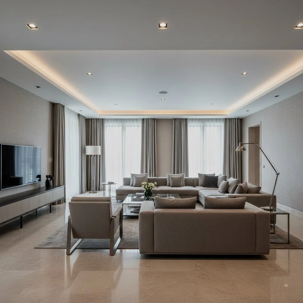 interni living room corporate con tv e divani