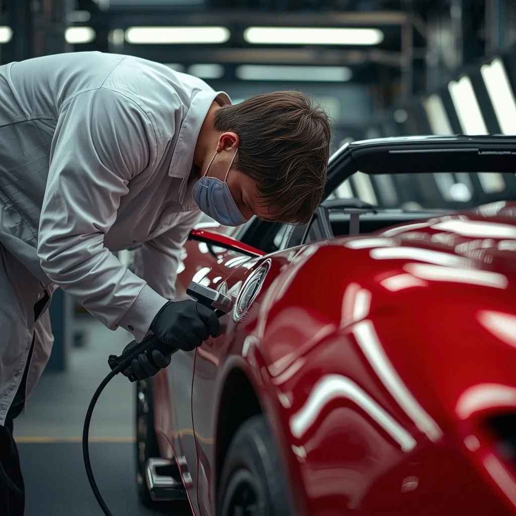 operaio al lavoro sulla carrozzeria di auto d'epoca corporate