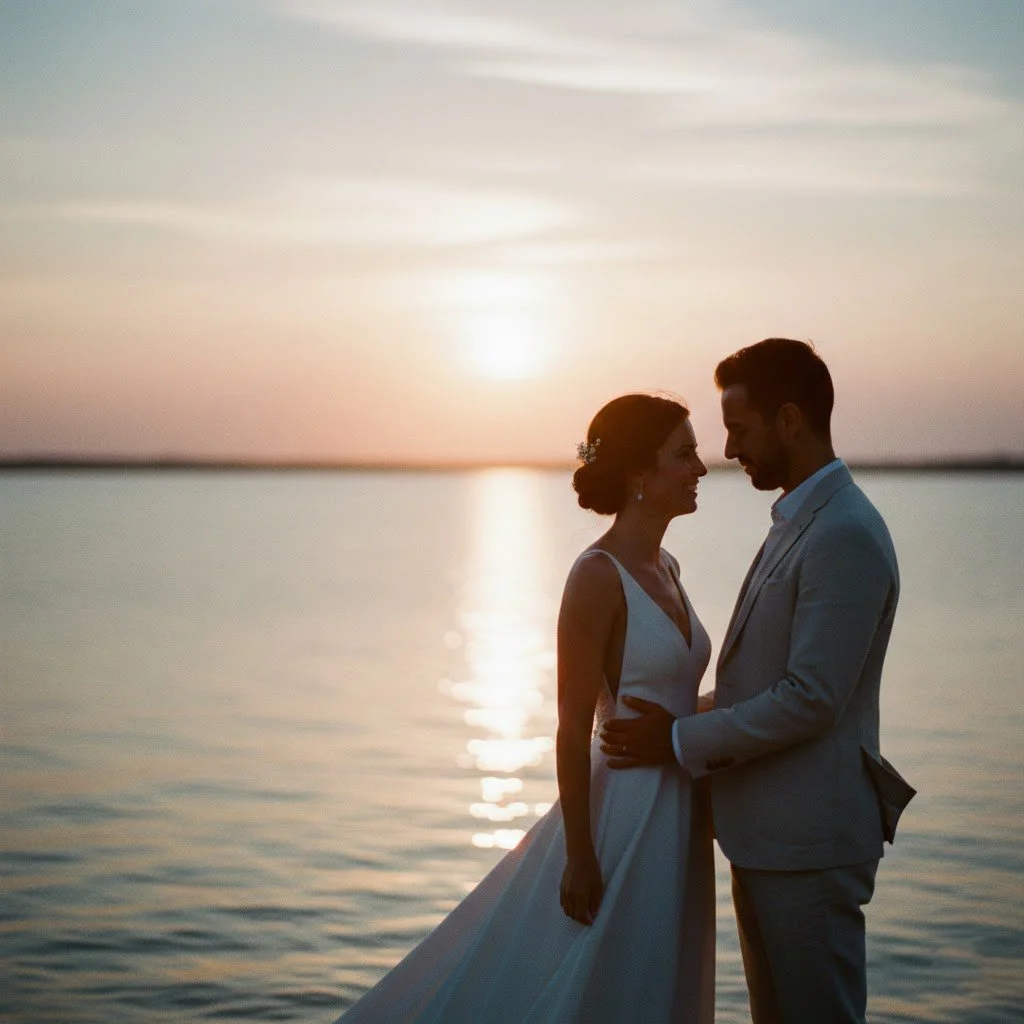 fotografia di matrimonio coppia di sposi al mare al tramonto Argentario