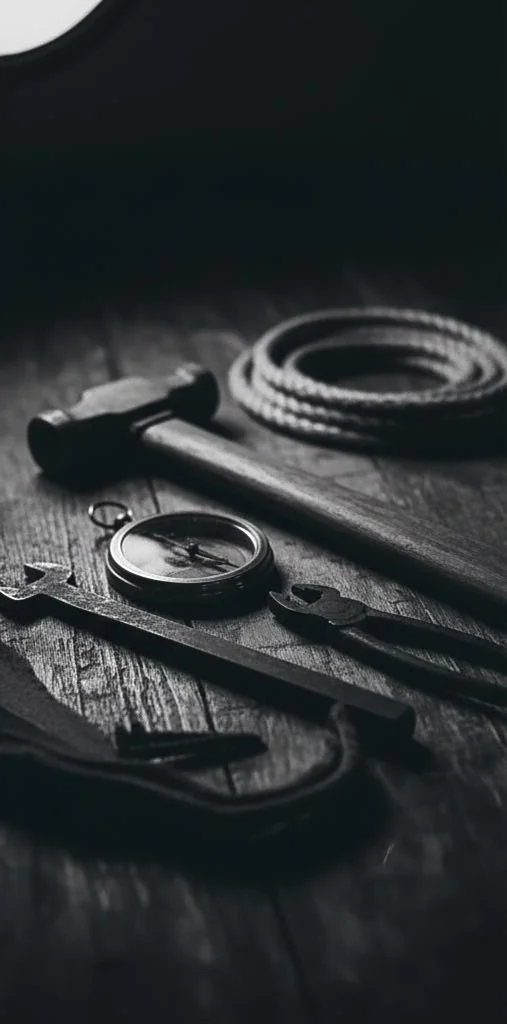 texture utensili di fabbro in bianco e nero stile realistico.