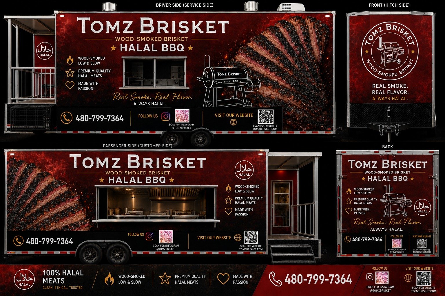 Rough draft of the trailer wrap, AI helped make it but the measurements are off , the porch is enclosed and larger, and only the passenger side has a window.

I am looking forward to sharing the final design when it is created. I am avoiding a black 