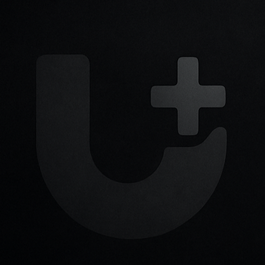 It appears to be a dark background with a stylized letter U and a plus sign, possibly part of a logo or symbol.