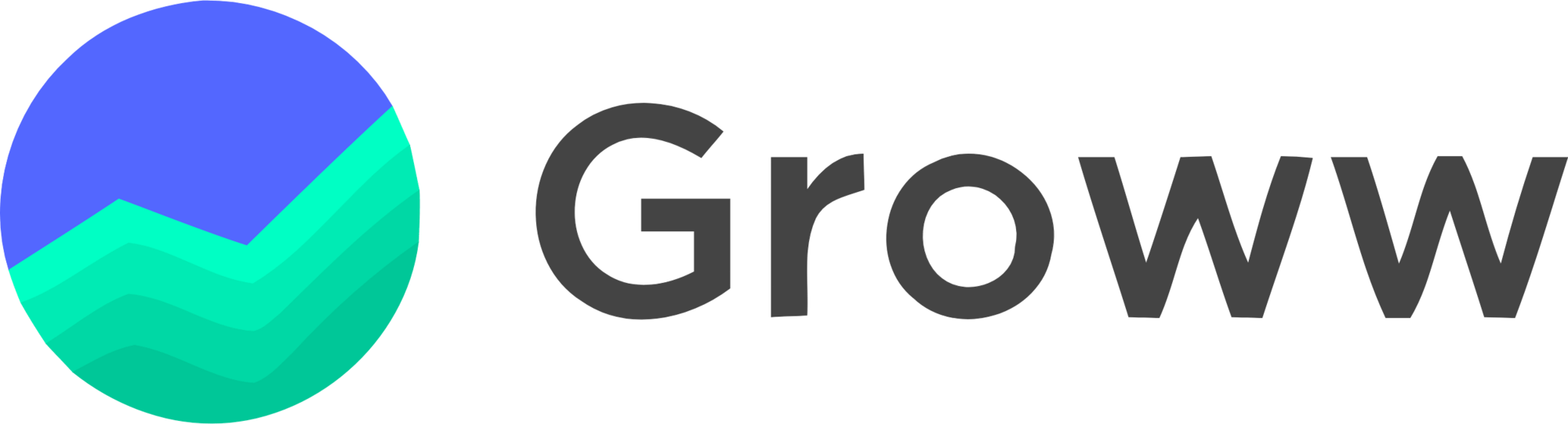 A logo featuring a circle with layered shades of blue and green, next to the word 'Groww' in black text.