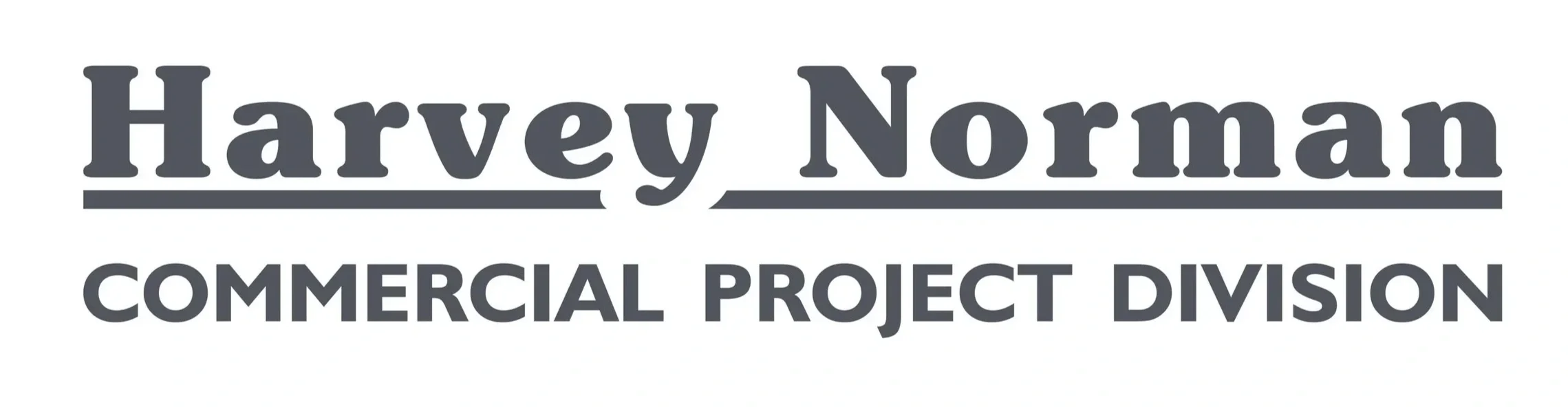 Harvey Norman logo with text 'Commercial Project Division' underneath.