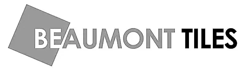 Beaumont Tiles logo, featuring the words "BEAUMONT TILES" with a tilted gray square behind the word "BEAUMONT"