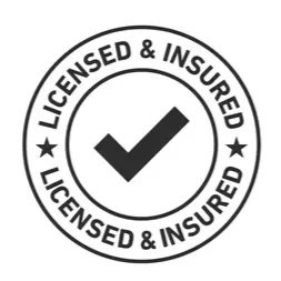 Seal with a checkmark in the center and the text 'Licensed & Insured' around it.