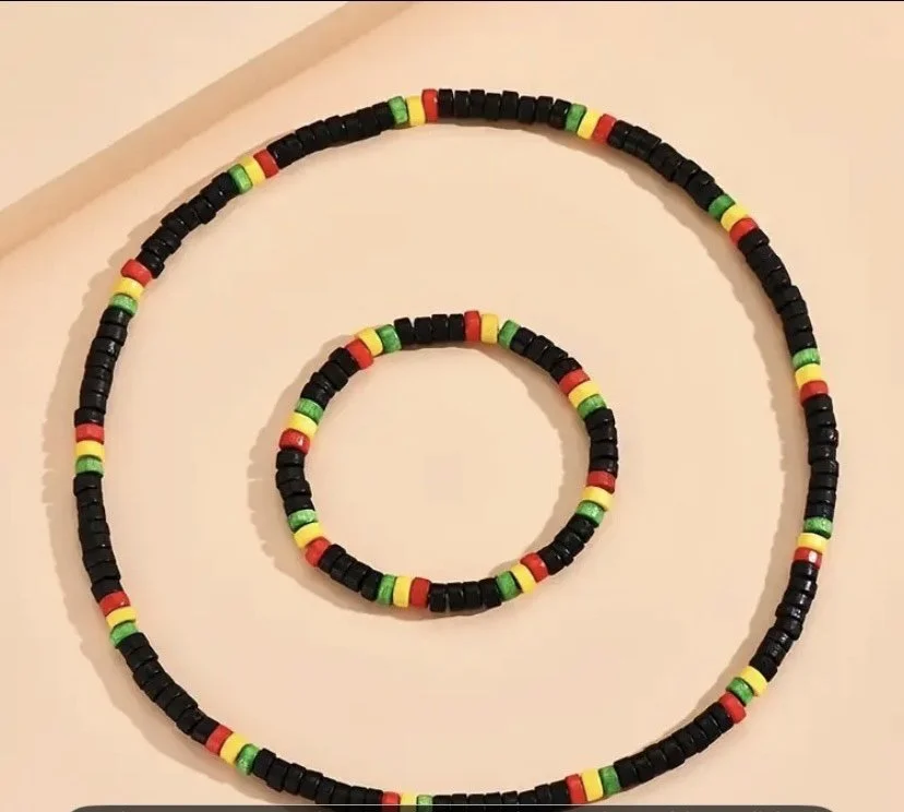 African Heritage Beaded Bracelet and Necklace Set Unisex