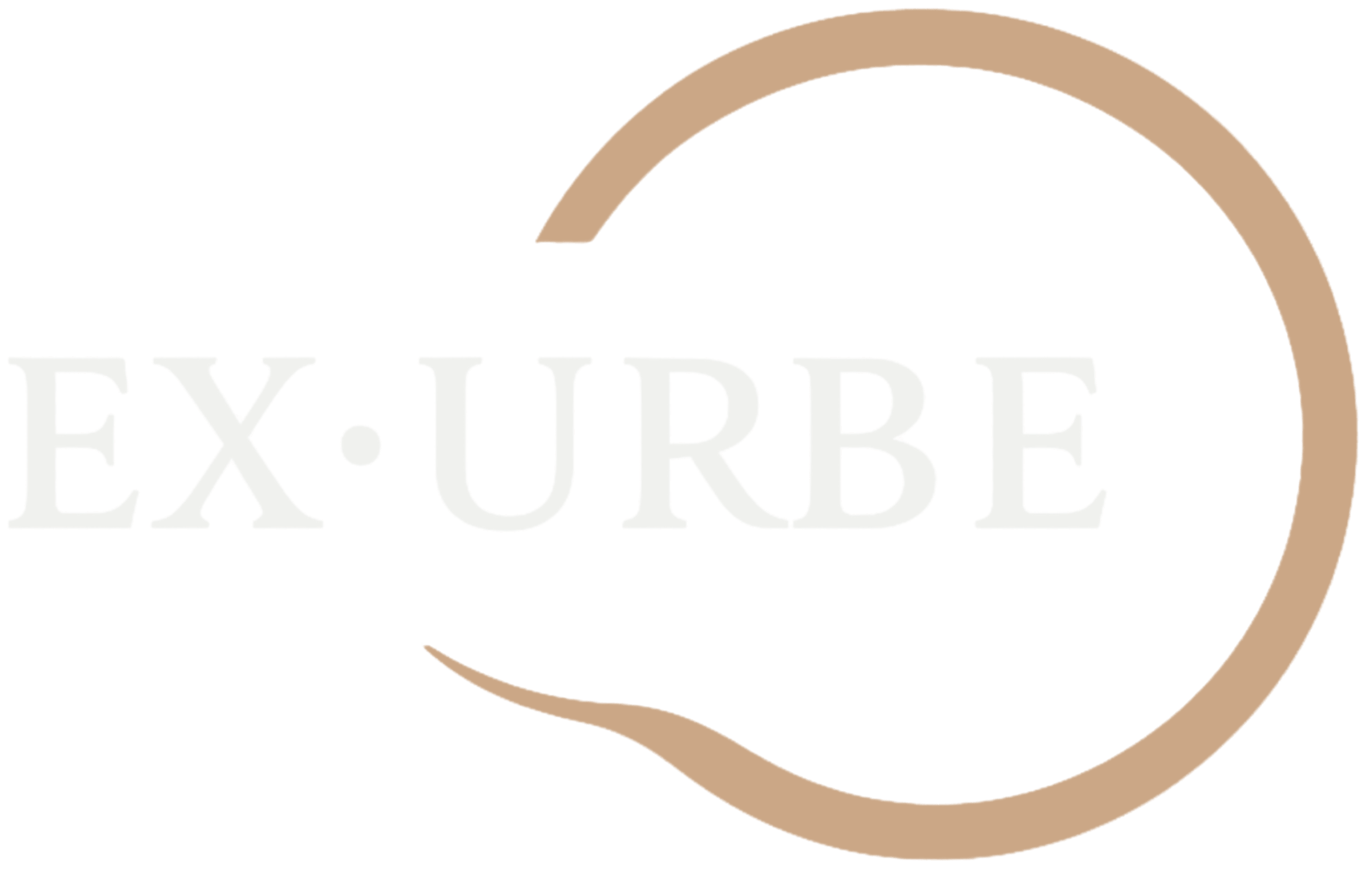 Logo met de woorden 'EX·URBE' in witte letters, met een ronde beige lijn eromheen.
