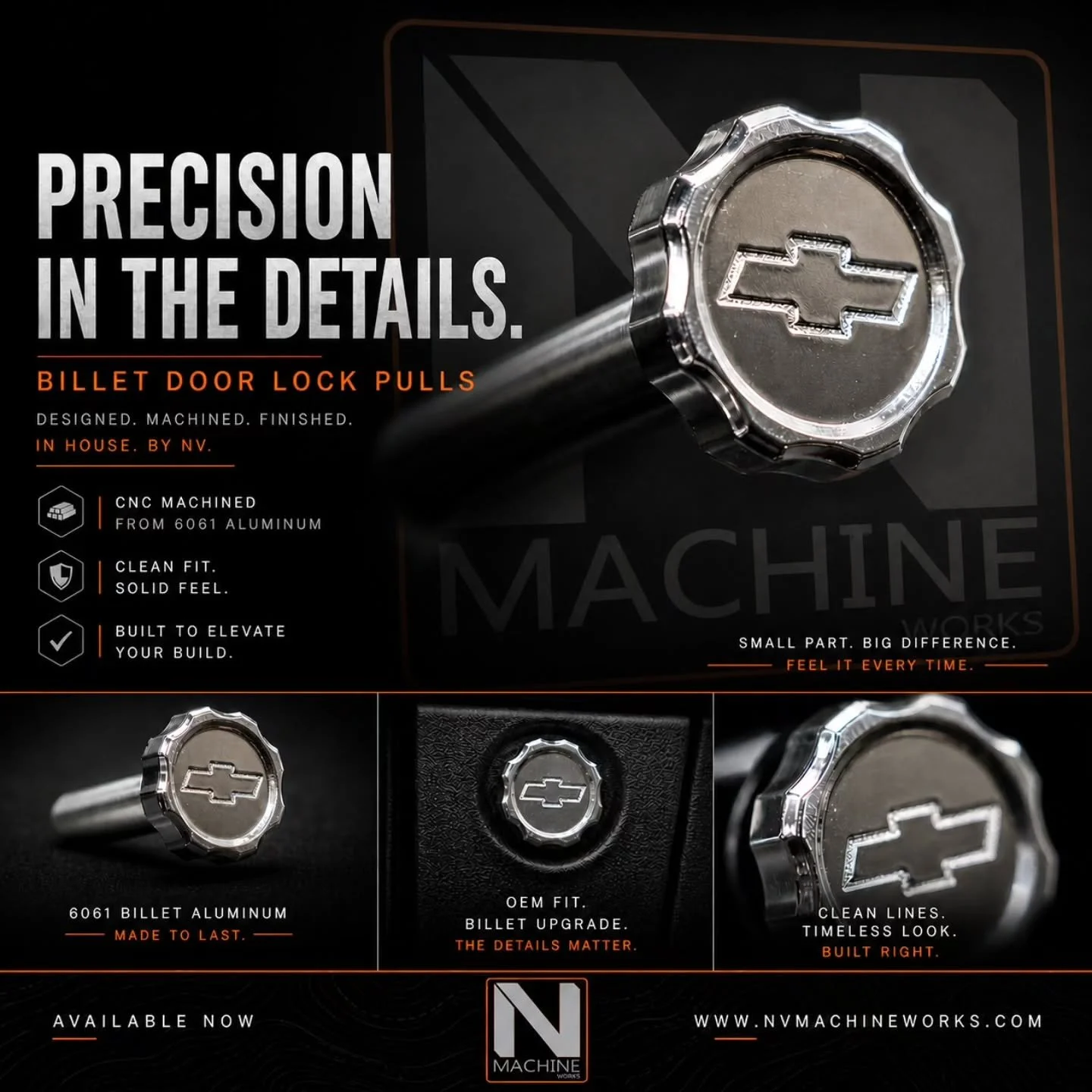 ⚡️Billet Door Lock Pulls⚡️

CNC machined from 6061 aluminum 

No plastic. No slop. No shortcuts.

✔ Direct OEM fit
✔ Precision machined in-house
✔ Built to last the life of your truck

🔥 Available now
👉 www.nvmachineworks.com⁠
👉 simplec10.co

#bil
