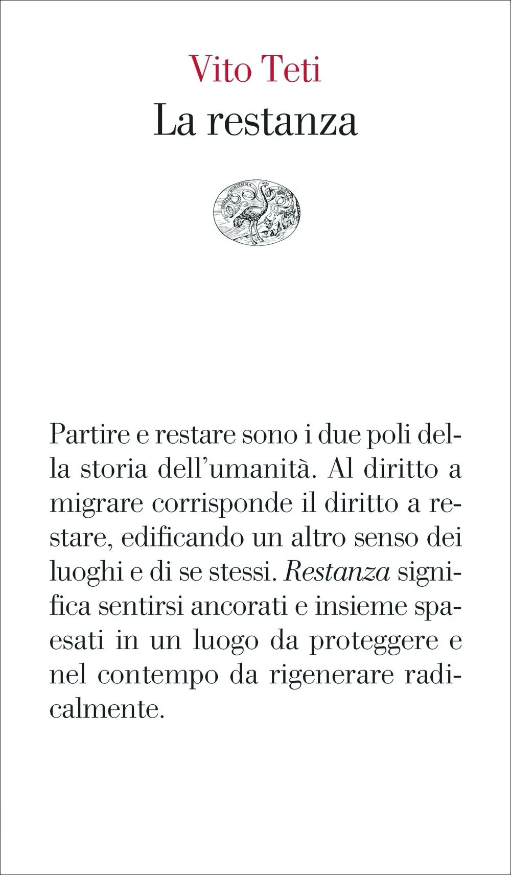 copertina del libro la Restanza di Vito Teti, Einaudi