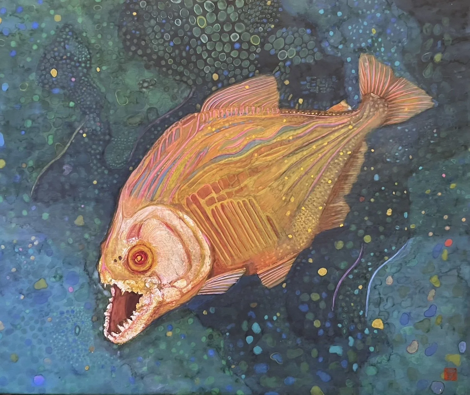 『剥製ピラニアの住む池』完成版 日本画