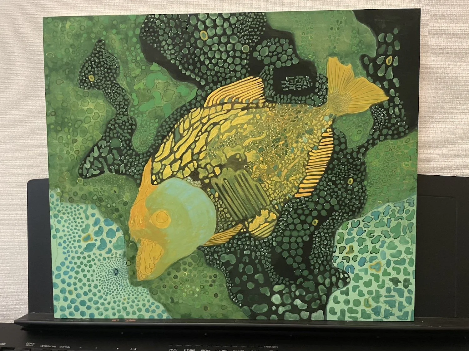 『剥製ピラニアの住む池』着彩過程