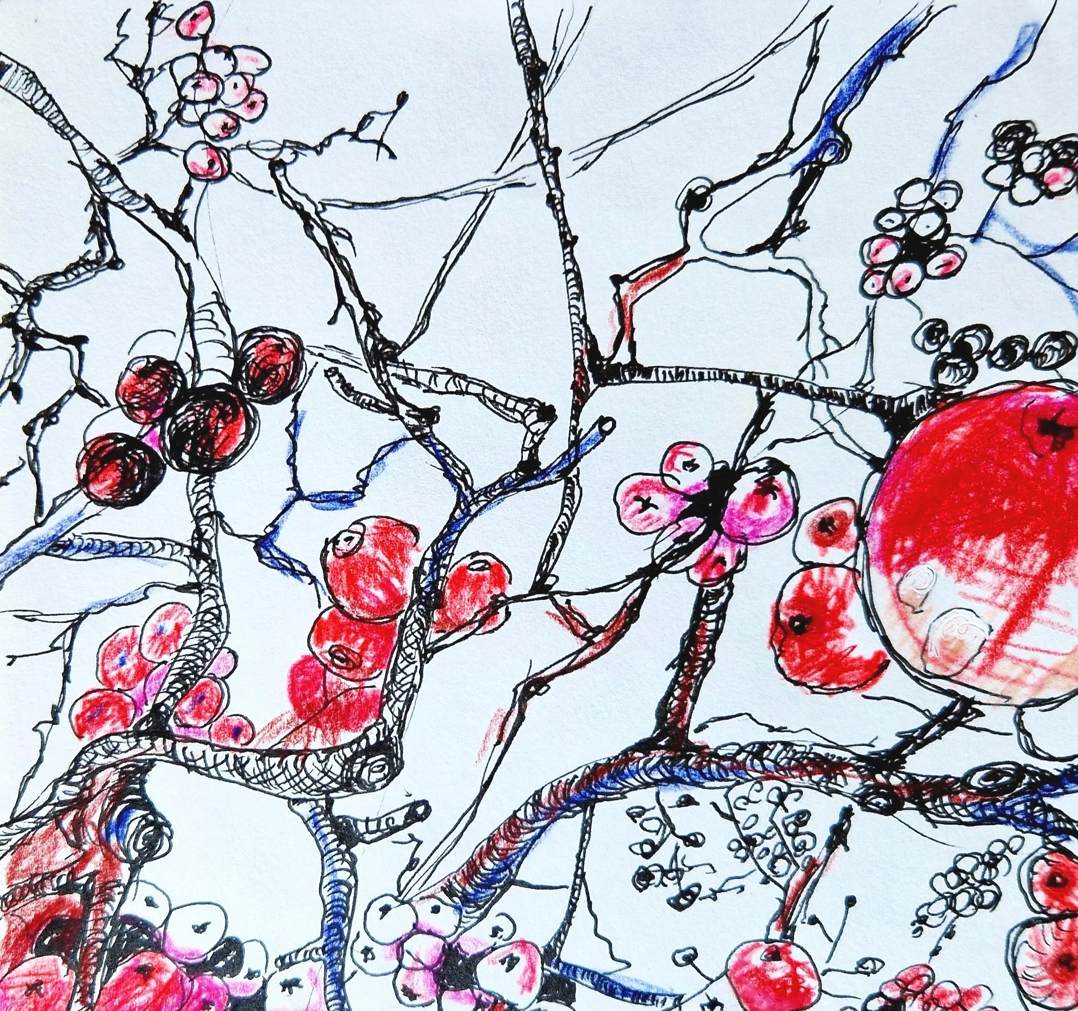 Fineliners and colored pencils on paper