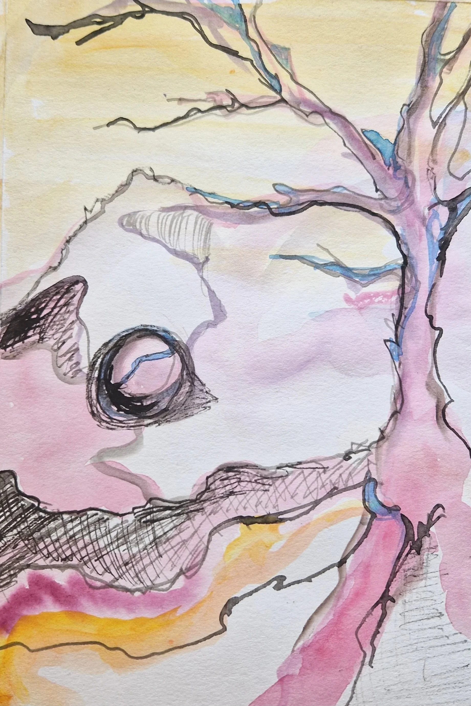 Watercolor, fineliner and ink on paper