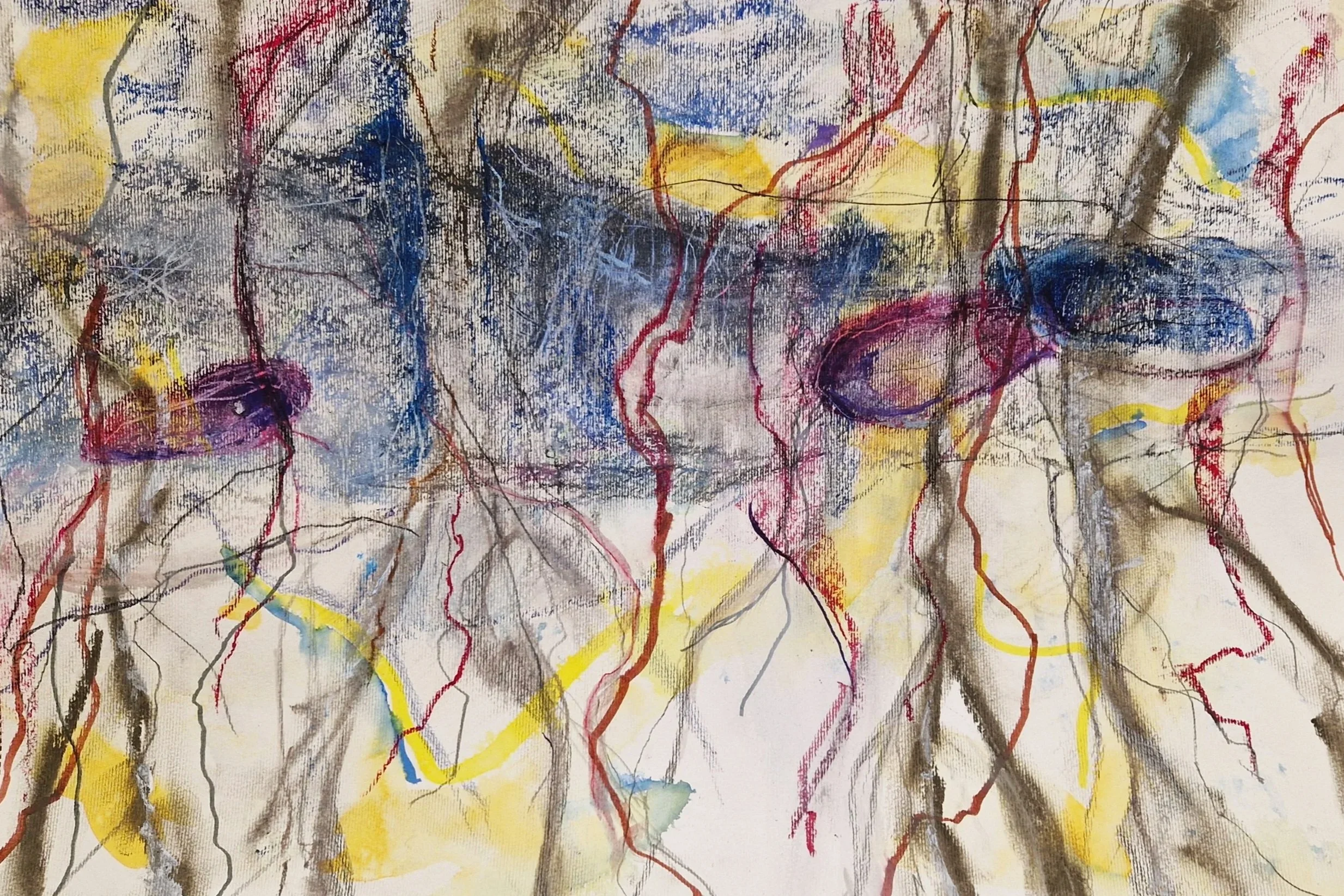 Oil pastels, pencil, watercolor on paper