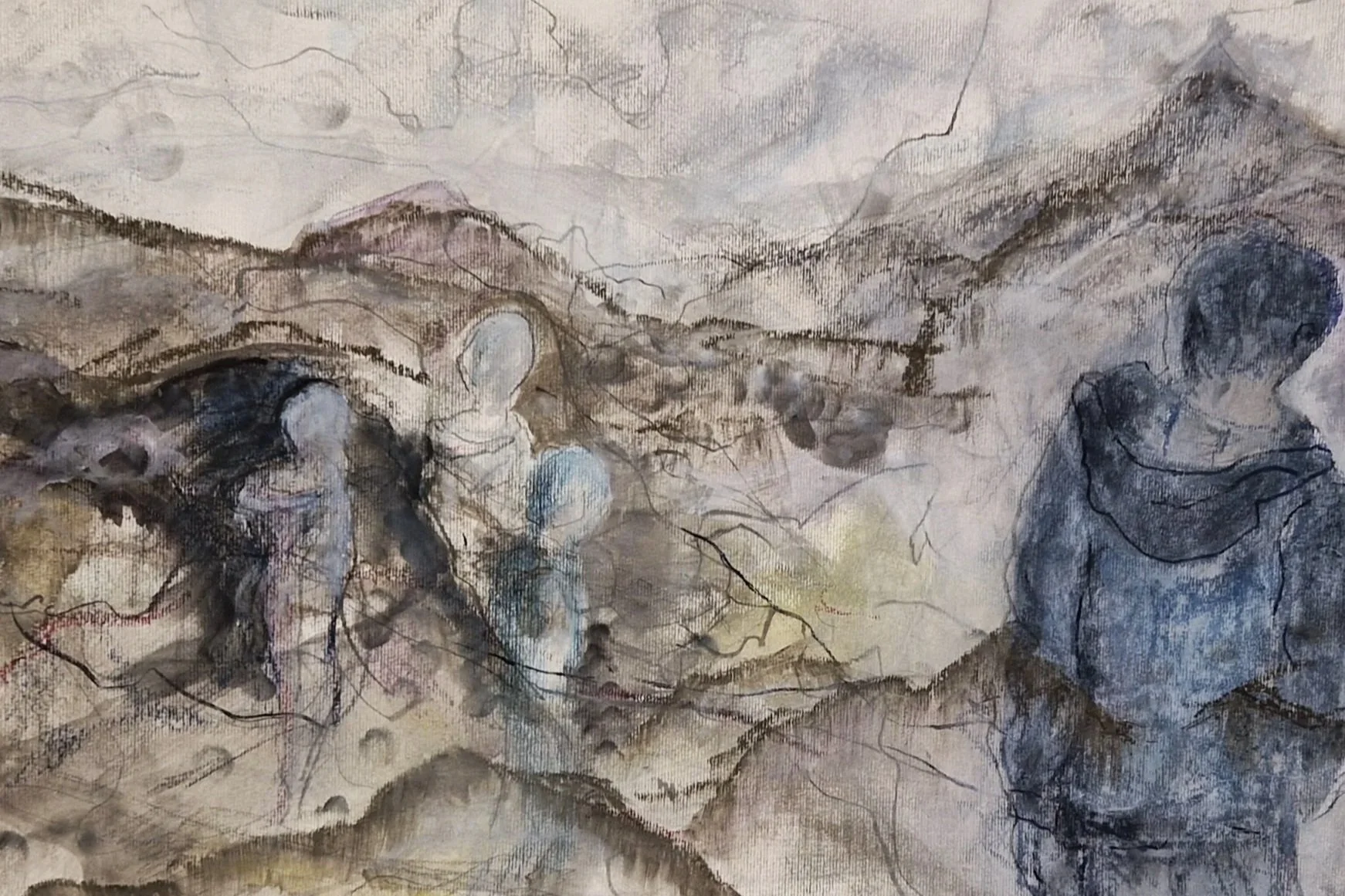 Ink, pencil, fineliner, watercolor on paper