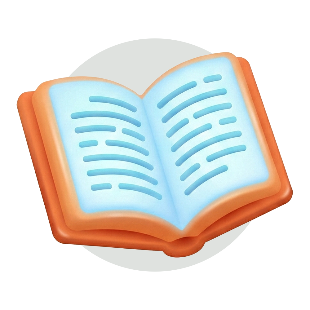Illustration of an open book with illuminated pages.