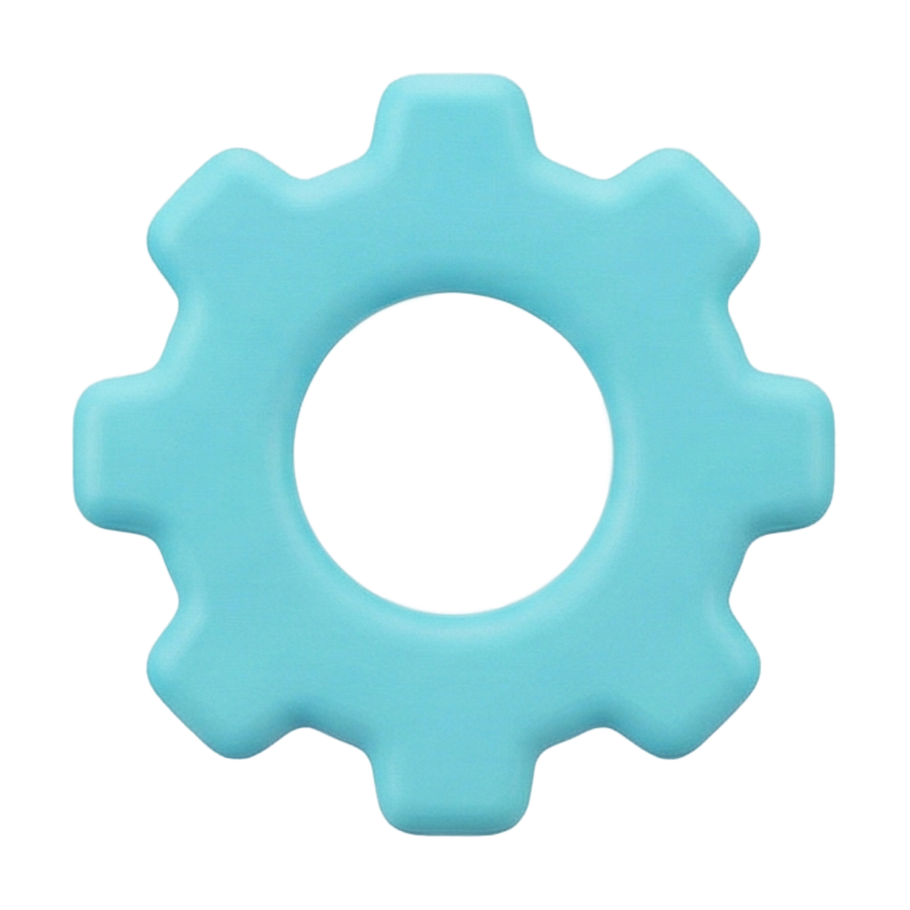 A blue gear icon with a circular center and gear teeth on the outside.
