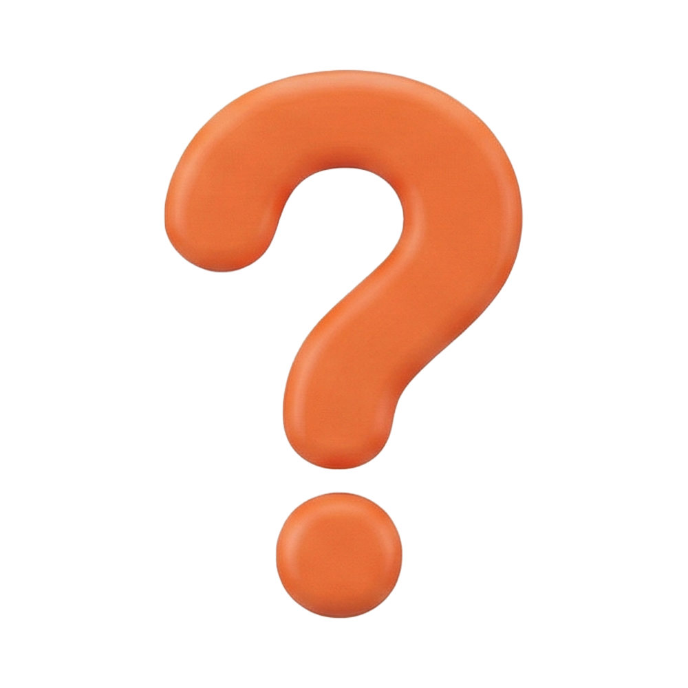 Orange 3D question mark on a black background.