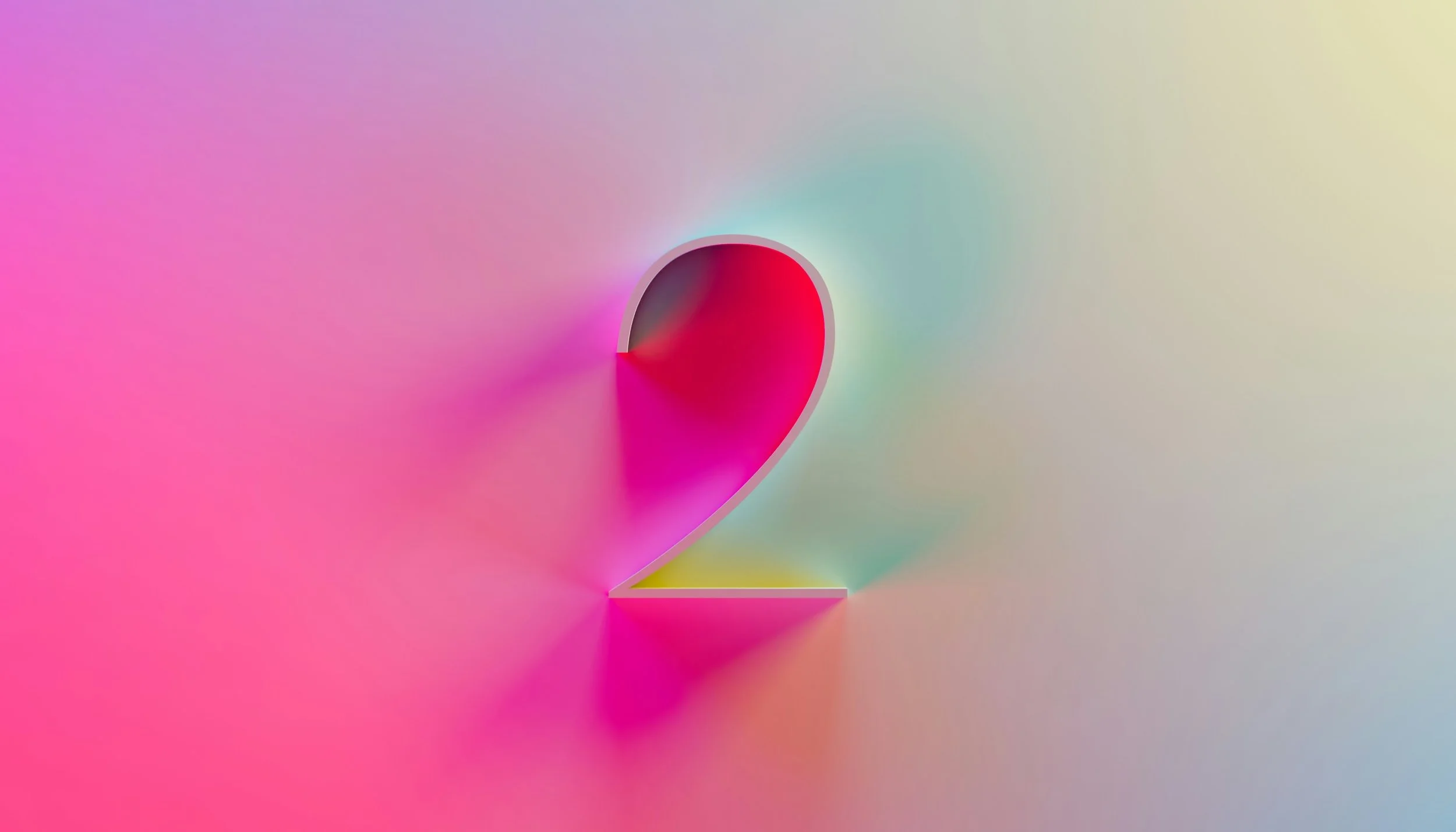 A large number 2 with a red interior and shadow, set against a soft gradient pastel background.
