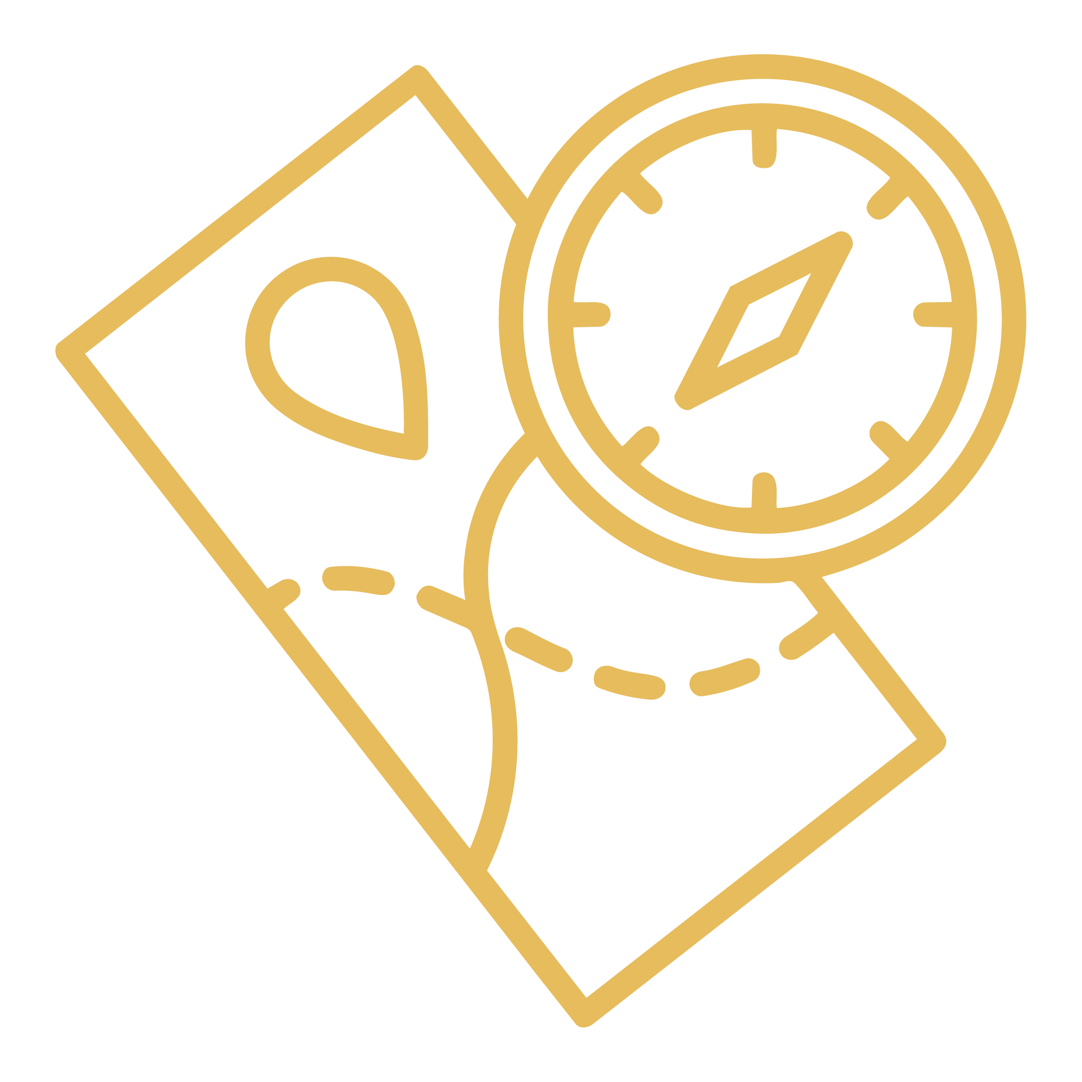 Travel map with a dotted path, a location pin, and a compass.