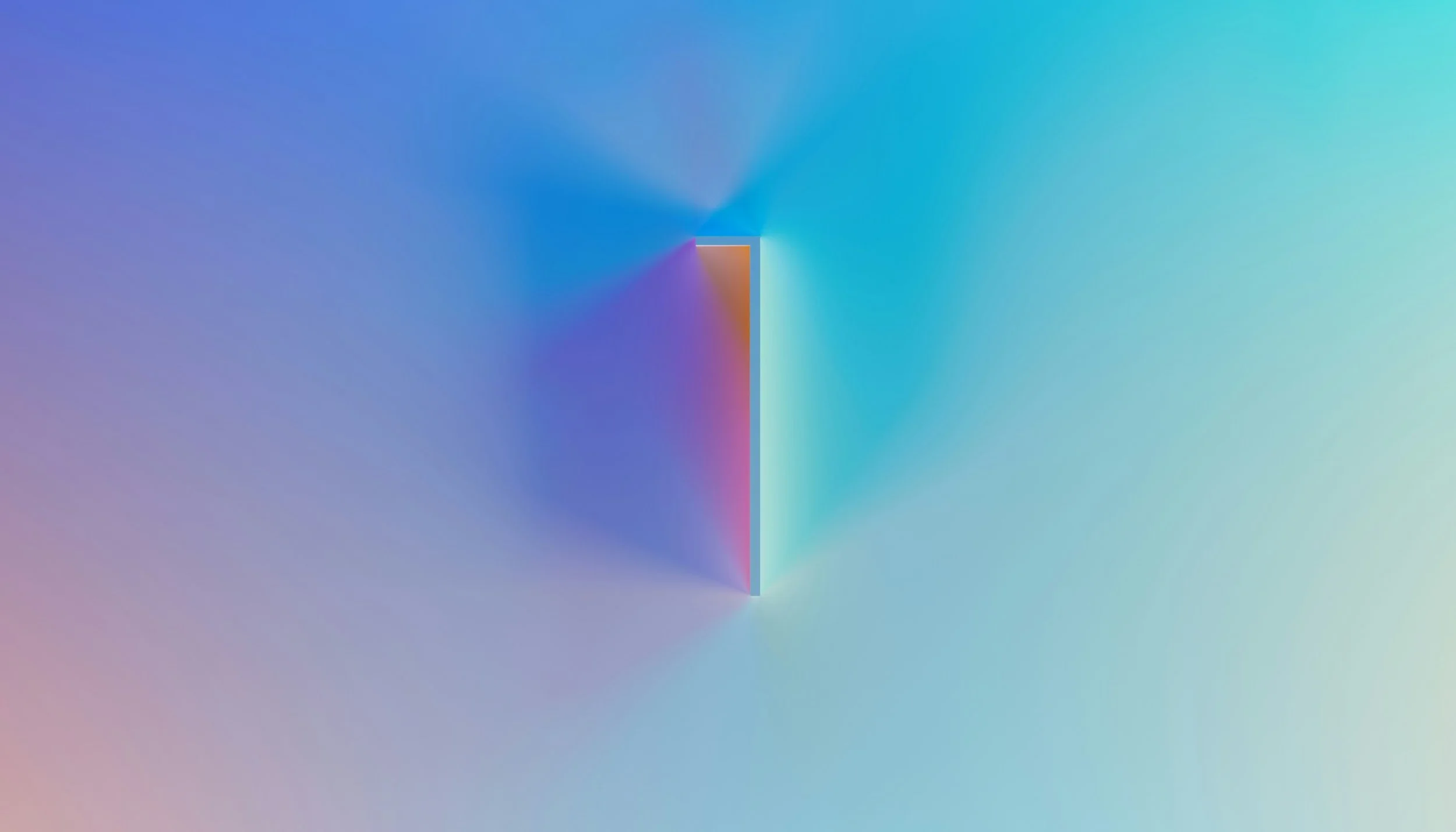 Abstract digital artwork featuring a central diagonal line with colorful gradient light beams radiating outward in blue, purple, pink, and teal hues.