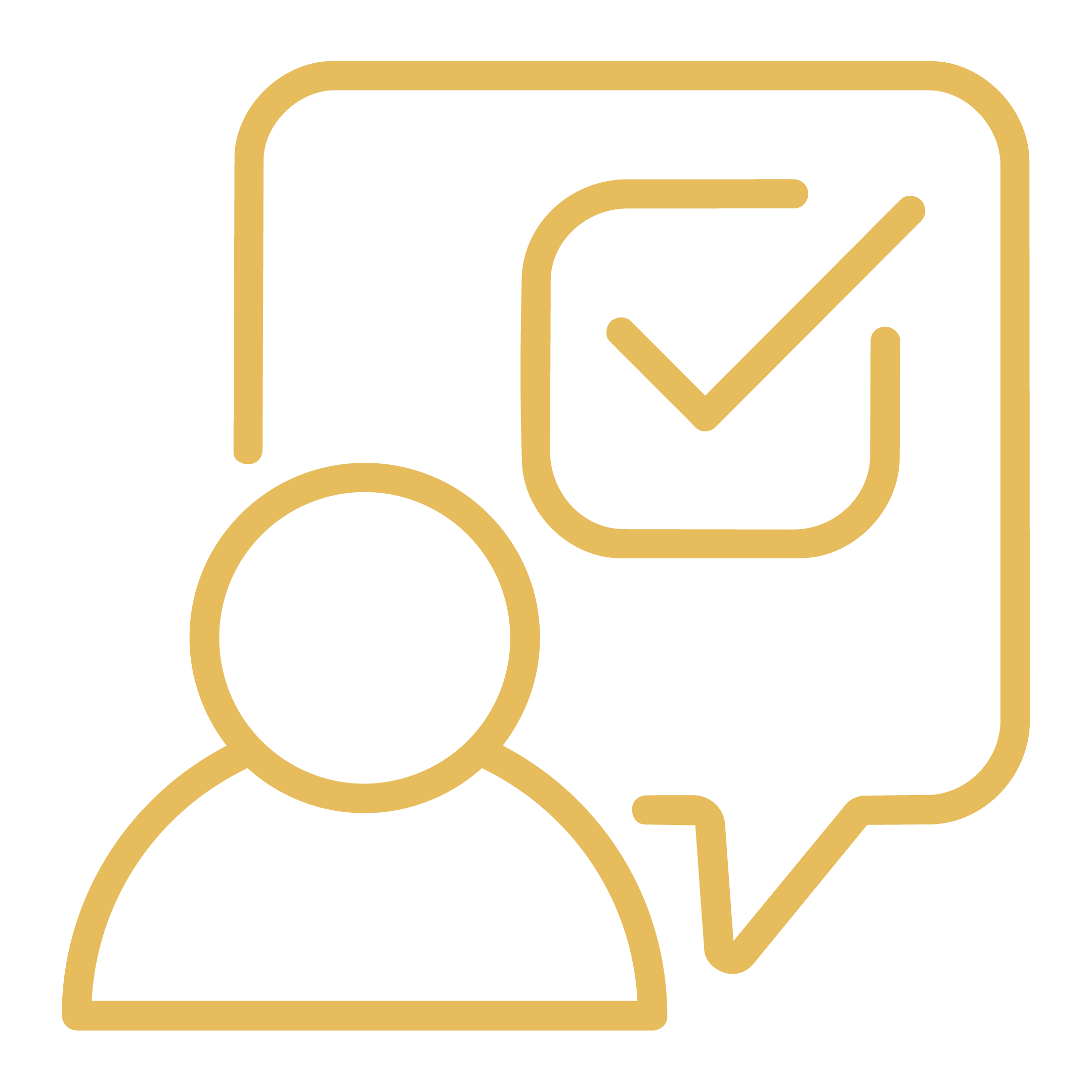 Outline of a person with a speech bubble containing a checkmark