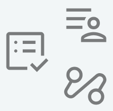 Symbolische Darstellung von Dokumenten, Person, Prozentsatz, Stift und Häkchen, die auf digitale oder bürobezogene Themen hinweisen.