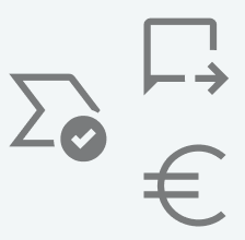 Symbole für Versand, Rückgabe, abgeschlossen, und Euro