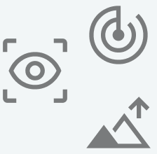 Symbole für Augenkontrolle, Eye-Tracking und Höhenmessung mit Berggipfel