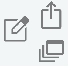 Symbole für Bearbeitung, Teilen und Mehrfachauswahl.