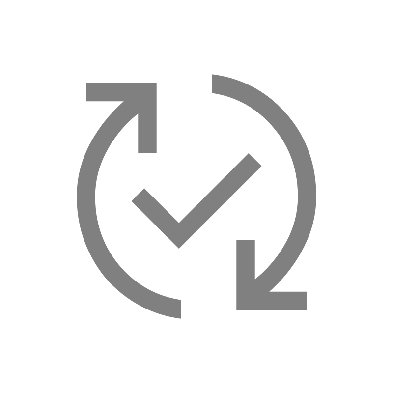 Symbol eines Kreises mit einem Häkchen in der Mitte, umgeben von einem Pfeil, der im Uhrzeigersinn zeigt, mit der Zahl 2.