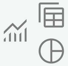 Drei Diagramme: ein aufsteigender Liniengraph, ein Tabellenblatt, ein Kreisdiagramm.