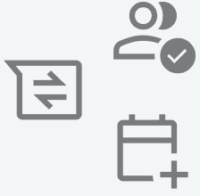 Symbol für einen Termin mit einer Kalender- und Terminplaner-Ikone, eine Person mit Häkchen, und ein Notizbuch.