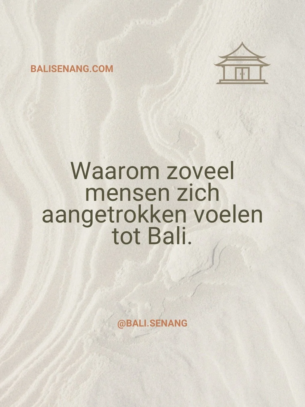 Sommige plekken veranderen niet je leven, maar wel hoe je het beleeft.

Bali doet dat voor veel mensen. Niet perfect. Niet altijd makkelijk. Maar wel in balans.

Bij BALI SENANG kijken we met een open blik naar wat Bali voor j&oacute;u kan betekenen.