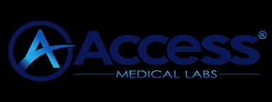Access Medical Labs logo with stylized 'A' and company name in blue