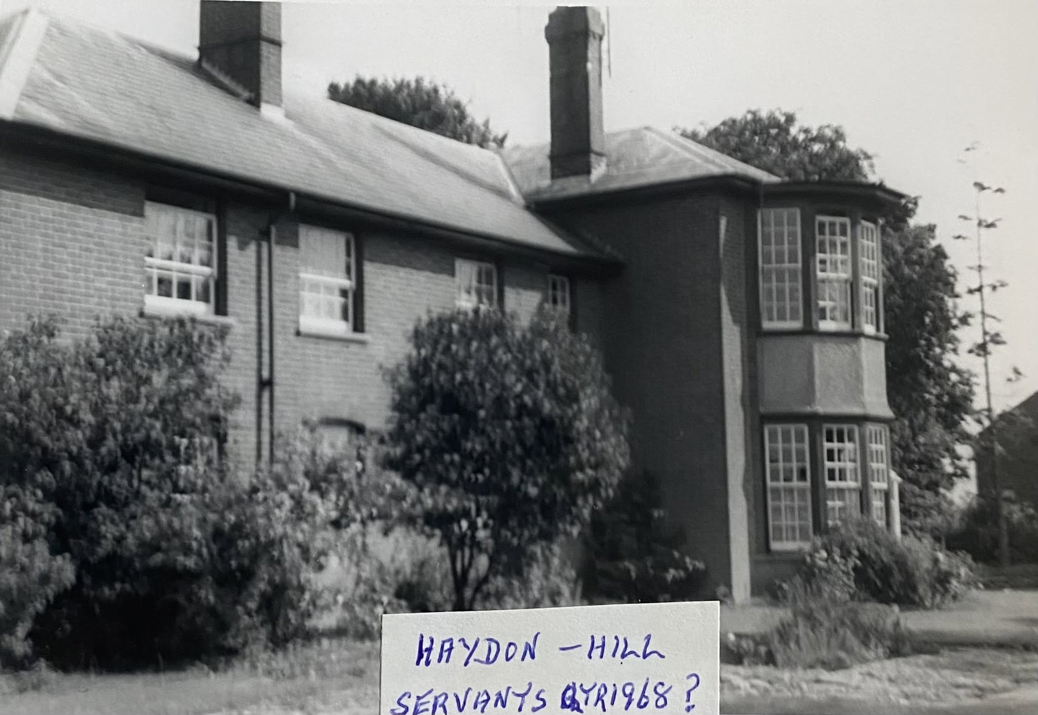 This is Haydon Hill House, a large 8-bedroom house that stood where Alderson Close is today (by Intalbury Avenue). 
Julia said "These pictures are of Haydon Hill House, which was demolished (from memory) in the early 1980s. Once a grand old house, it