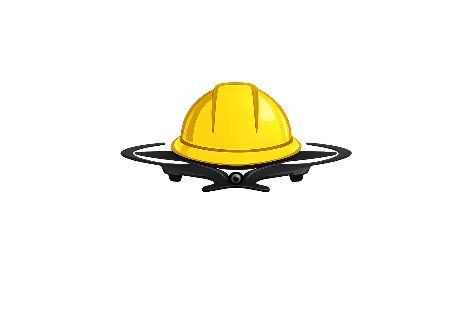 A yellow construction hard hat resting on a black skateboard.