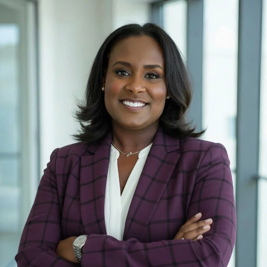 Picture of Nikki Benet Rogers, one of 5011 & Co. founders in business attire standing with arms crossed in an office setting.
