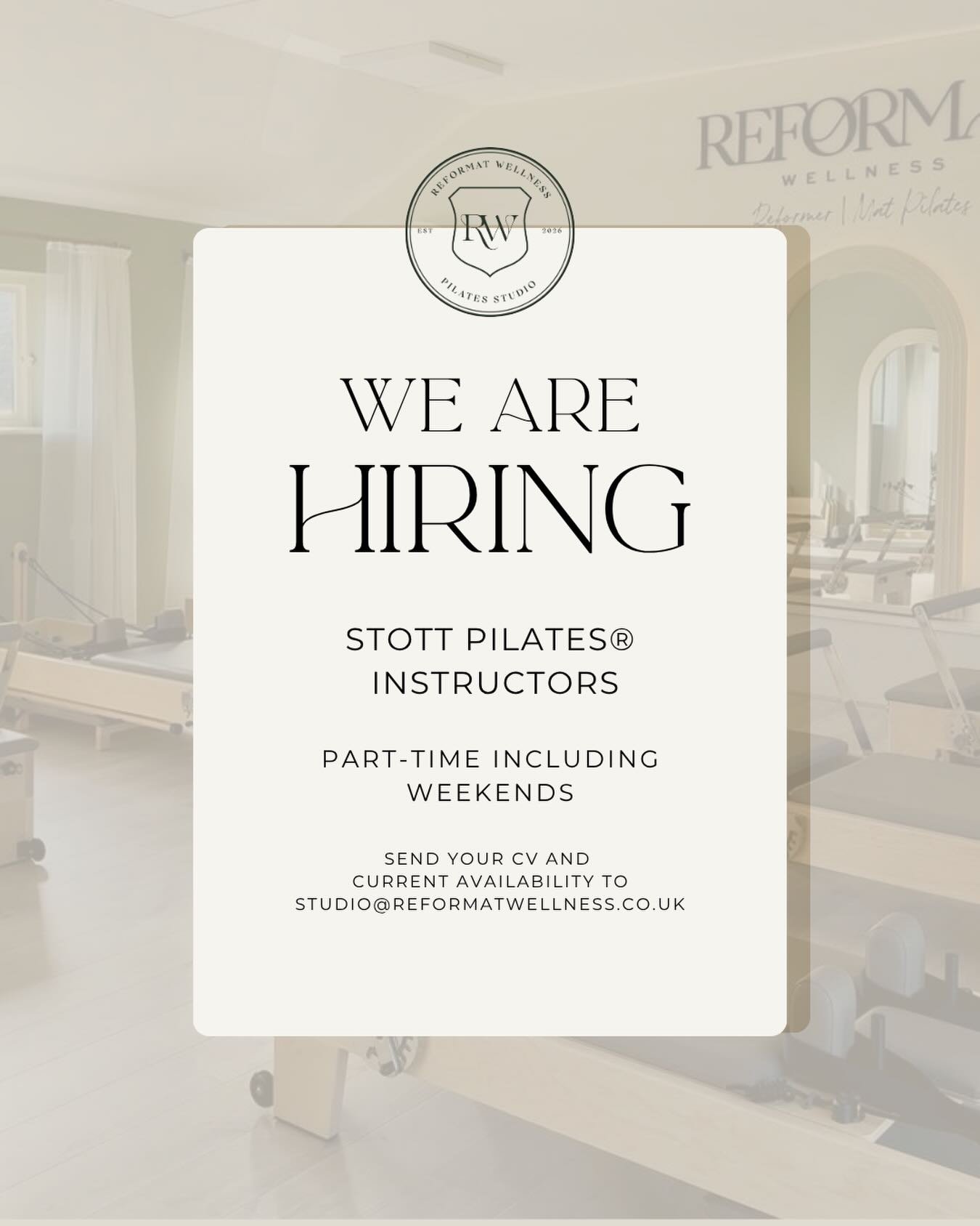We are growing our team ✨

At Reformat Wellness, we&rsquo;re building more than just a studio &mdash; we&rsquo;re creating a space where movement feels intentional, supportive, and where everyone is welcome.

We&rsquo;re currently looking for STOTT P