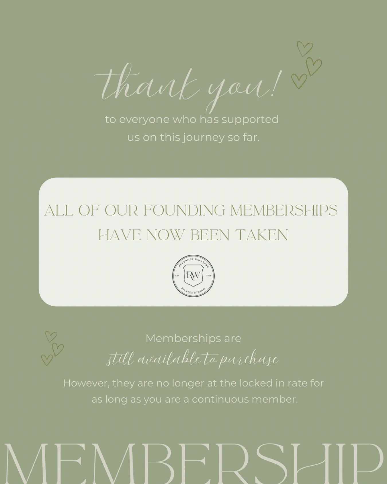 Founding memberships are officially sold out 🤍
We honestly can&rsquo;t thank you enough for the love and support since opening our doors.

Watching our studio grow into such a welcoming community already means the world to us 🫶

Memberships are sti